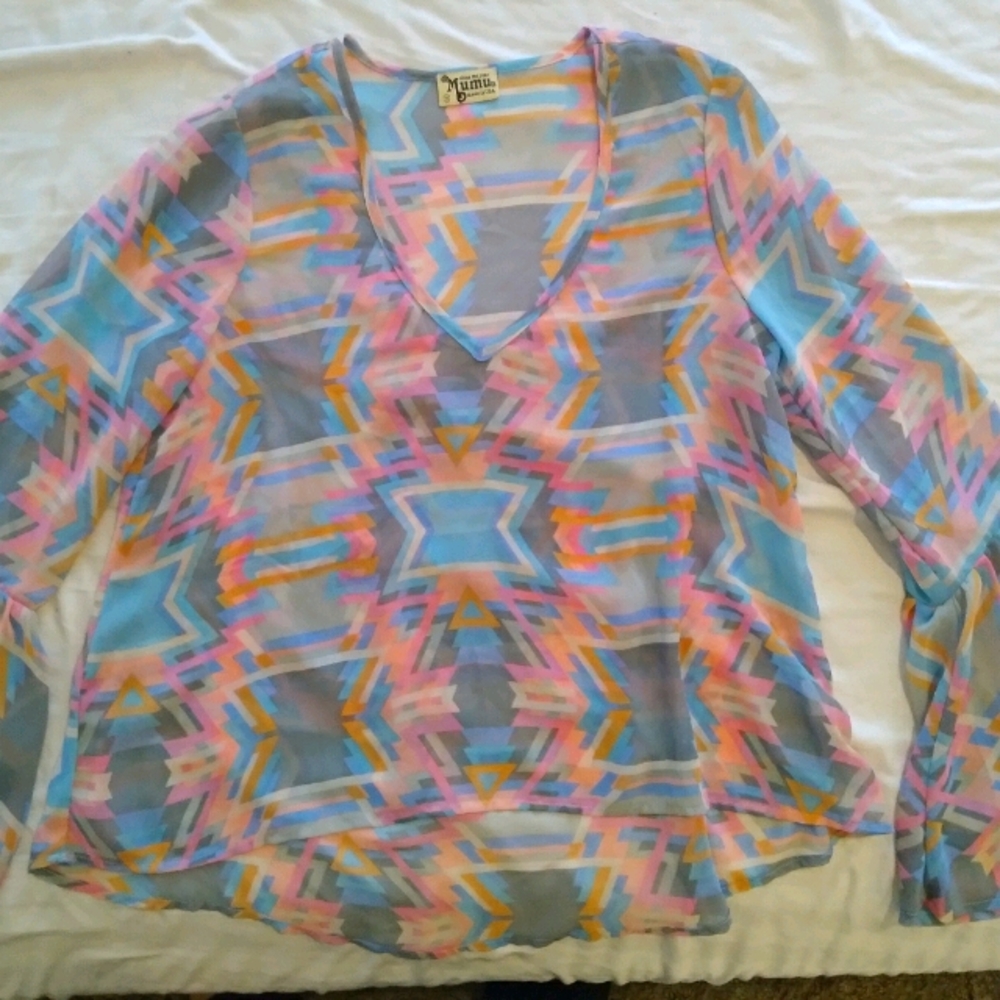 M Show me your MuMu Bell Sleeve Sheer Top